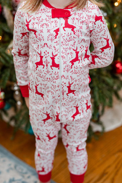 Close Up of the Custom Rudolph Print on the Loungewear Onesie