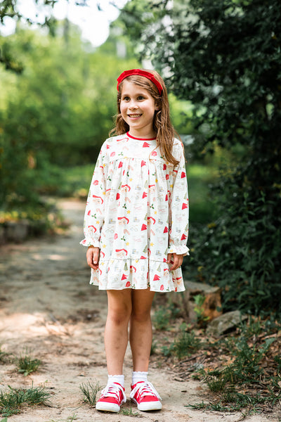 Girl Wearing Festive Letters to Santa Dress with Matching Red Headband