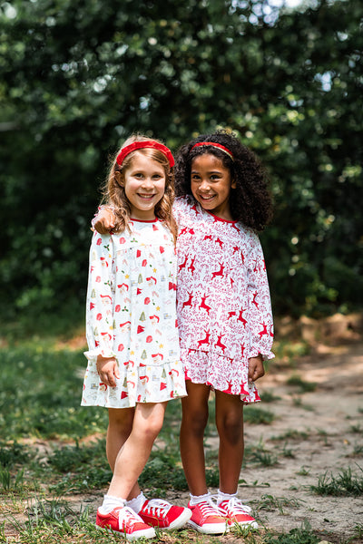 Girls Coordinating in Letters to Santa Dress and Rudolph Dress