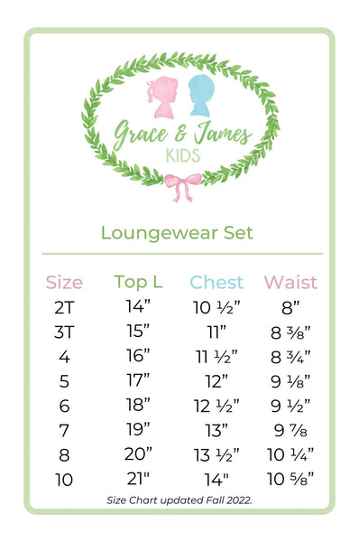 Child's Size Chart for Loungewear Set