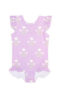 Lavender Floral One Piece with Ruffles