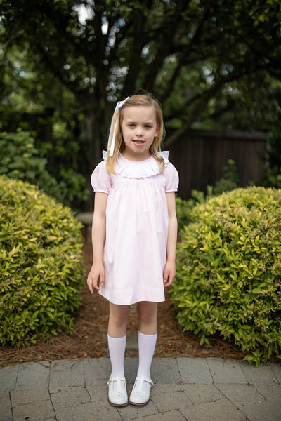 girl wearing Grace and James Kids Birdie Dress with Heart Embroidery for valentines