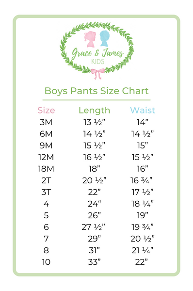 Grace and James Kids Boys Pants Size Chart