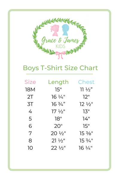 Grace and James Kids Boys T-Shirt Size Chart