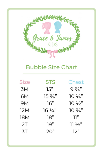 Grace and James Kids Bubble Size Chart