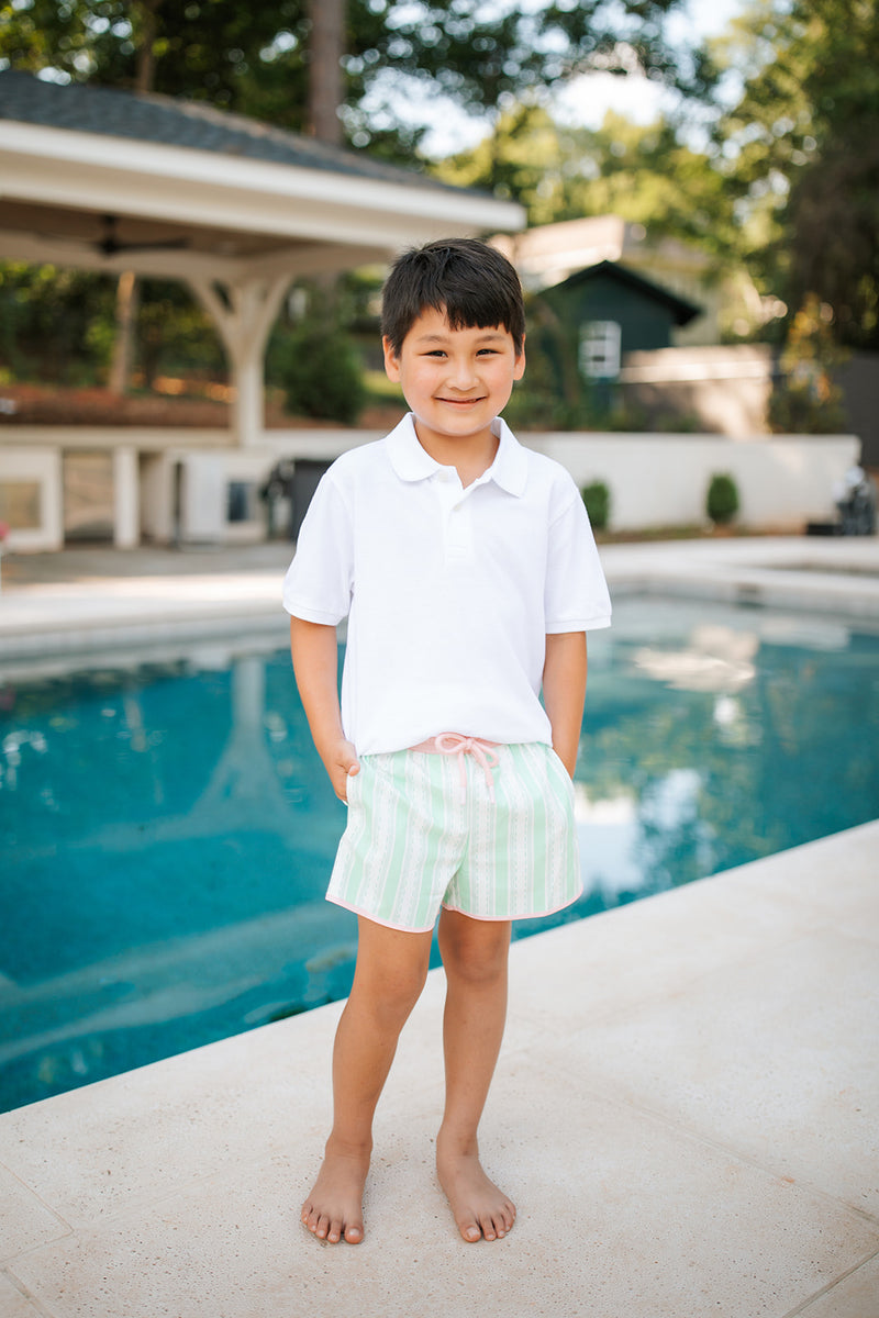 Boy's Green and White Stripes Swim Trunks - Grace and James Kids ...