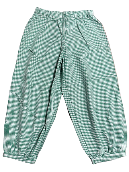 Kelly Green Gingham Henry Banded Pants - SAMPLE