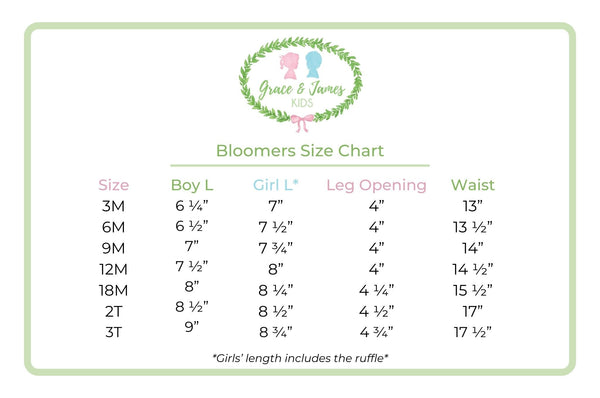 Heart Embroidery Diaper Bloomers Size Chart