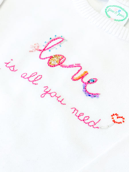 Hand Embroidered LOVE with beading