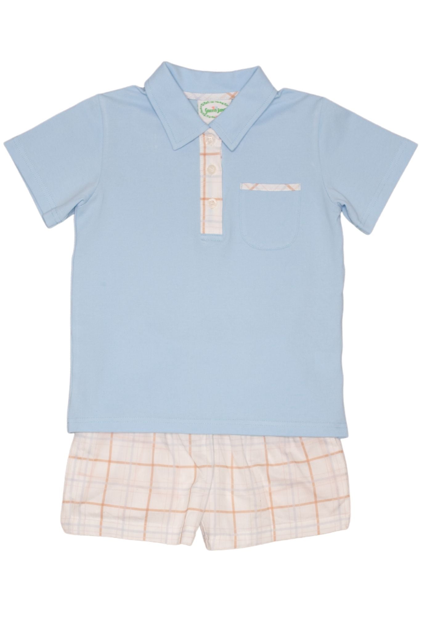 Chandler Collared Shirt Set with Light Blue Collared Shirt and Plaid Shorts