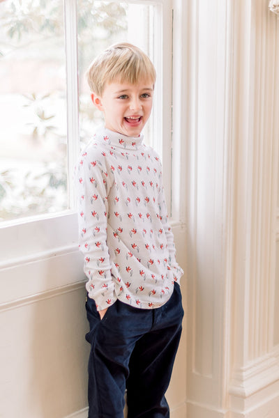 Boy Wearing Cozy Turtleneck with Custom Mallard Print