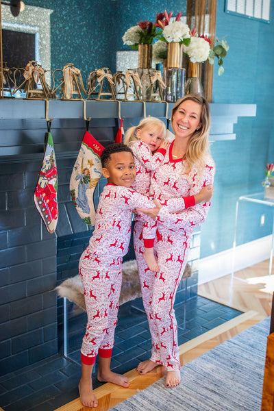 Mom and Children Matching in Festive Loungewear with Custom Rudolph Print