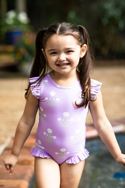 Girl's Lavender One Piece with White Florals