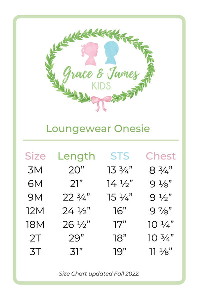 Child's Loungewear Onesie Size Chart