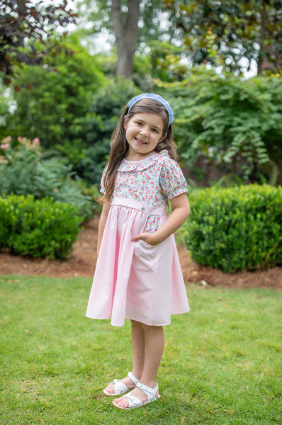 Puff Sleeve Pink Floral Spring Dress 2T-8