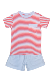 Boy's Red and White Striped T-Shirt Set