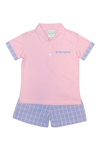 Pink and Blue Plaid Collared Shirt Set