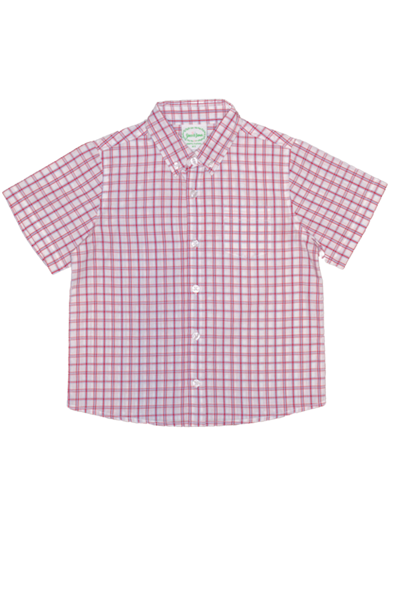 Boy's Red and White Plaid Short Sleeve Button Down
