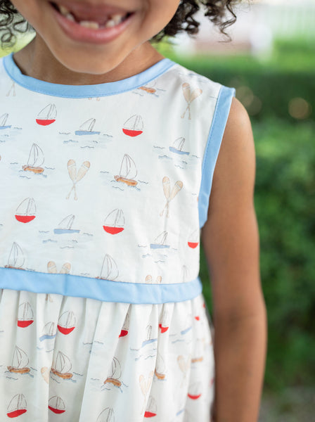 Summer Sailboat Dress with Light Blue Accents