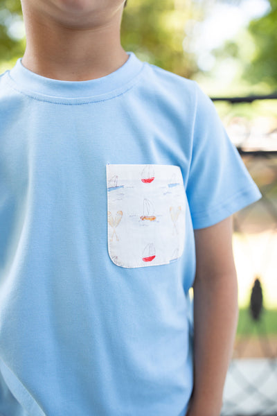 Boy's Light Blue T-Shirt with White Accent Pocket