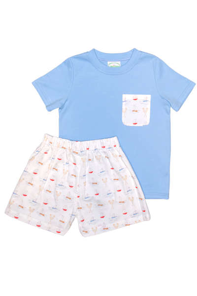 Boy's Custom Sailboat Print Shorts and Coordinating T-Shirt