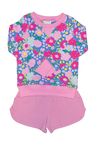 Girl's Bright Pink Floral Crewneck Sweater Set